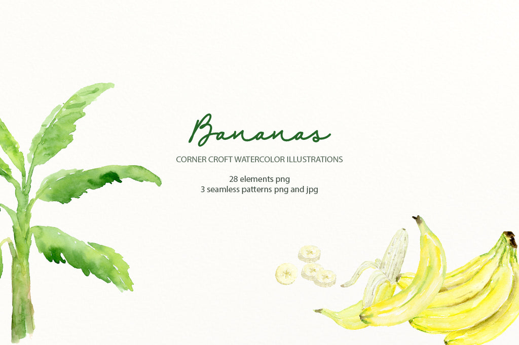 watercolor fruit banana illustration for logo design, fabric desing