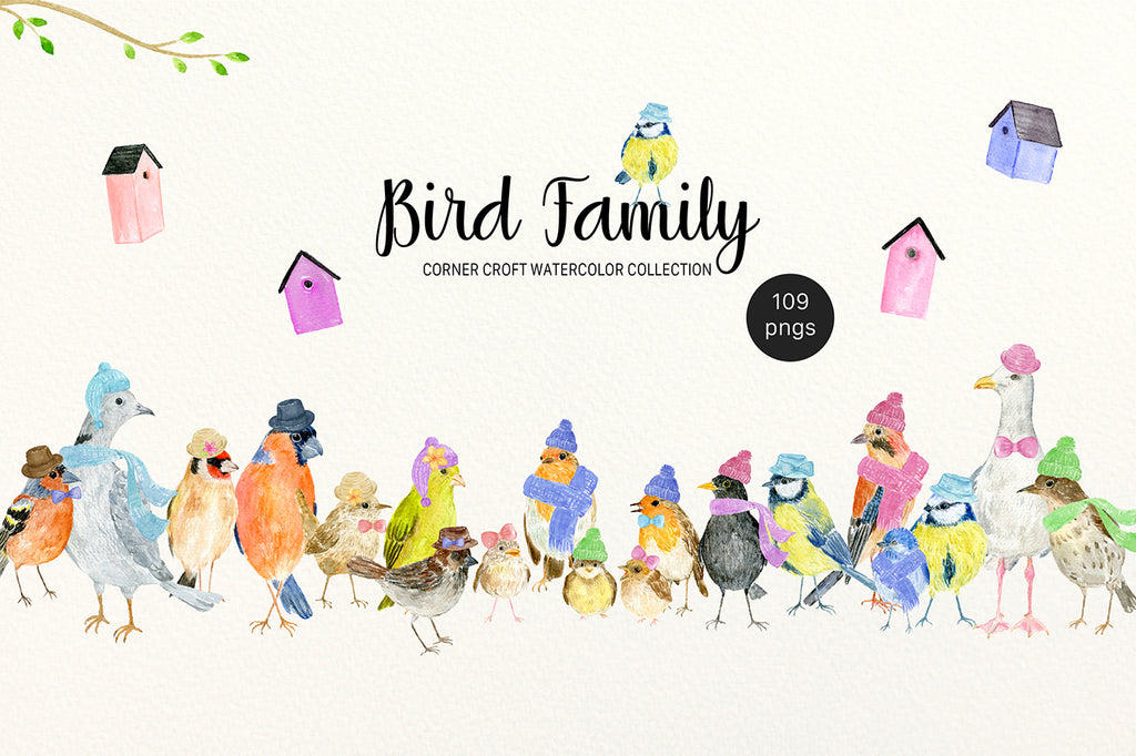 Waterolor bird family, British garden birds, personlaised prints