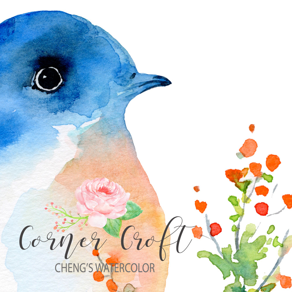 watercolor print of blue bird illustration, festive bird, instant download 