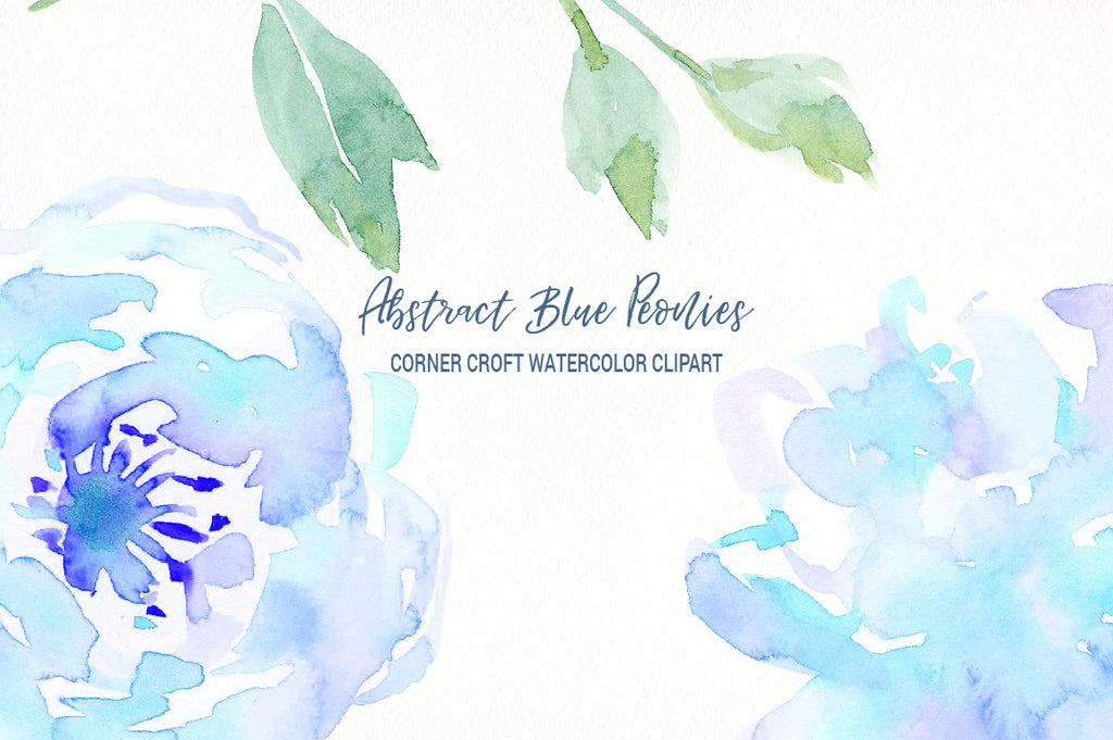 watercolor blue peony illustration instant download 