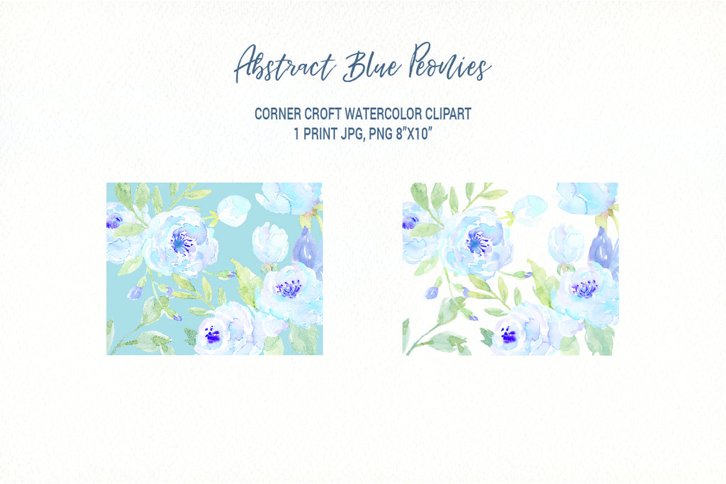 watercolor printable, blue peony flowers, watercolor blue flower