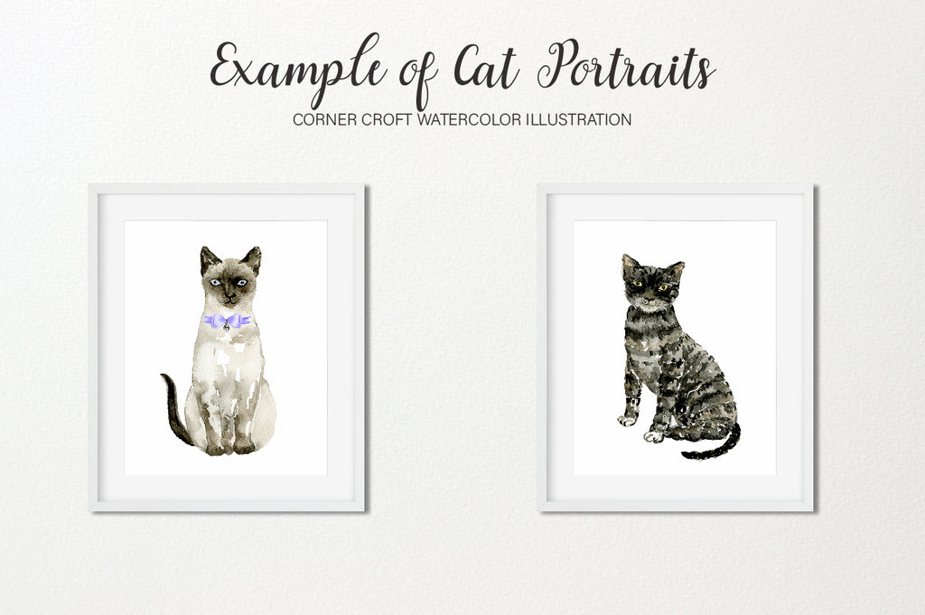 watercolor pet portrait, cat portriat, instant download