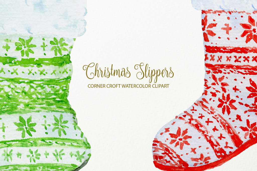 watercolor christmas slippers for making personalised prints