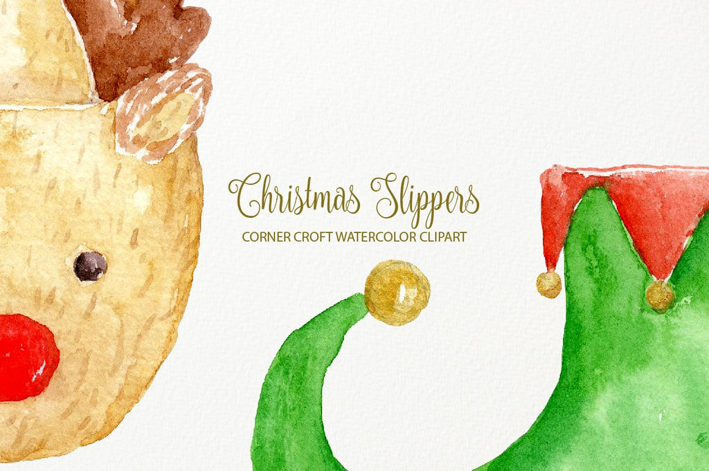 hand painted christmas slipper illustration for greeting cards