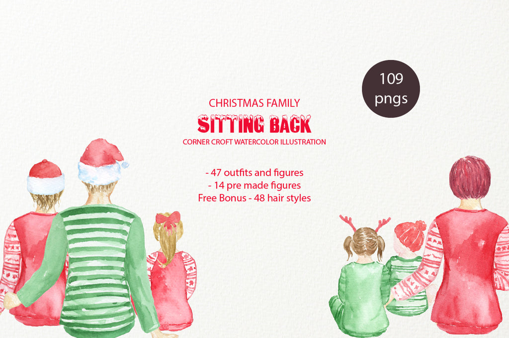 Christmas Figures Sit down, Mum, Dad, Son, Daughter and Baby figures instant download