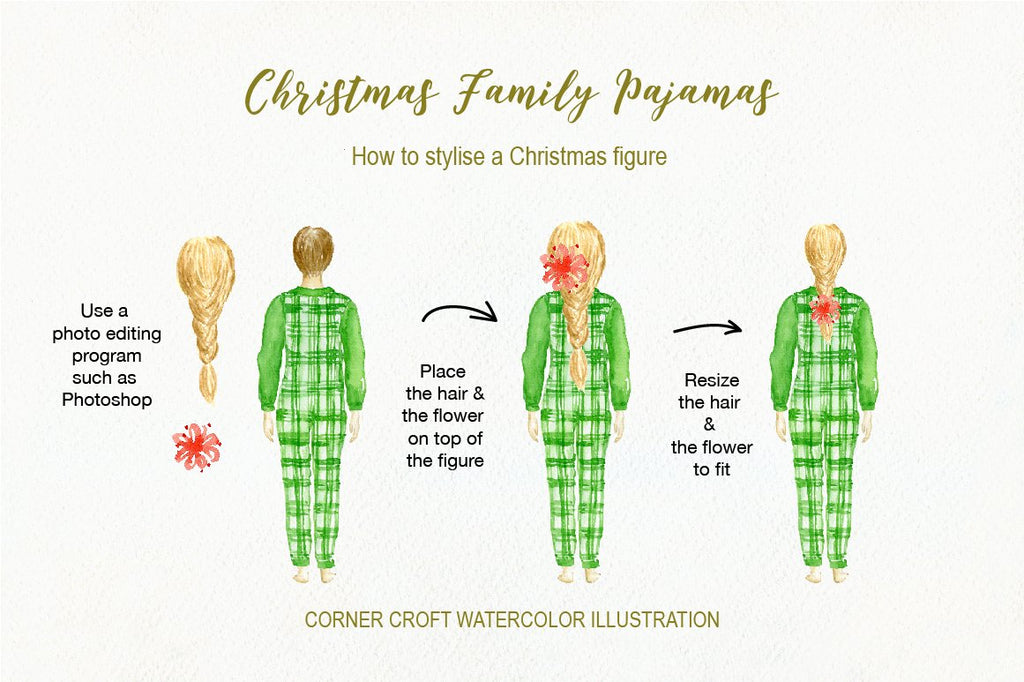 back of people, people in christmas pyjamas, personalised print.
