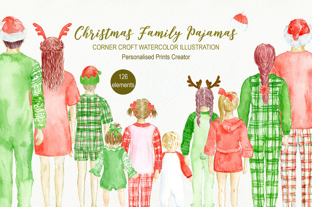 Christmas Family illustration, figure with christmas pajamas, you can change hair style