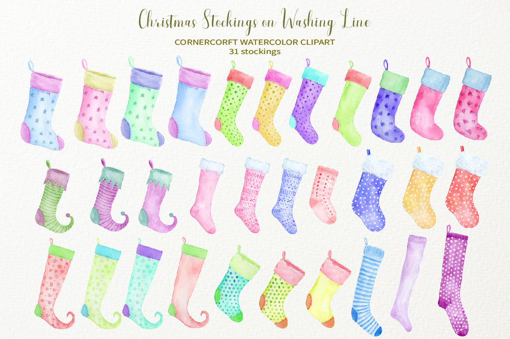 watercolor illustration of Christmas stockings, for personalised print