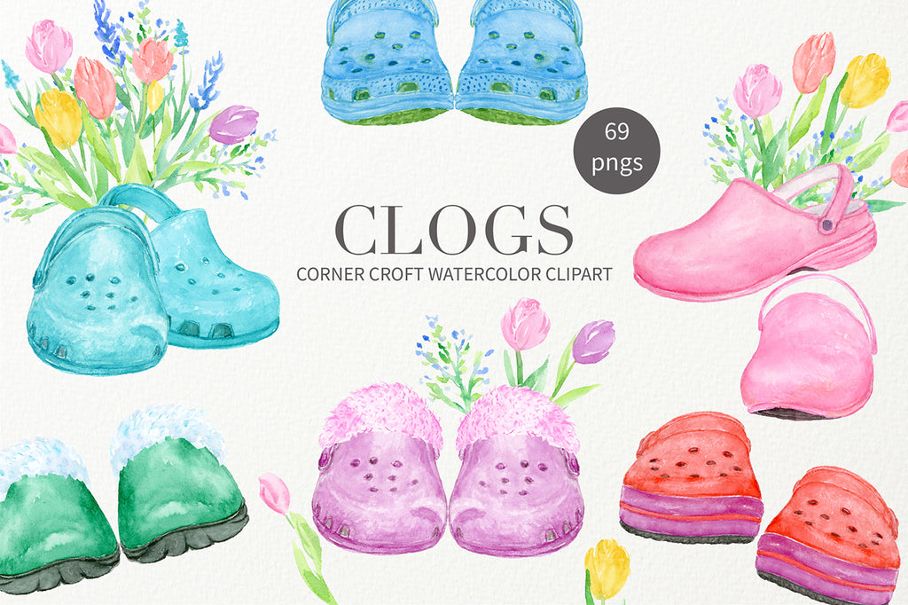 Watercolor fashion clogs clipart for instant download