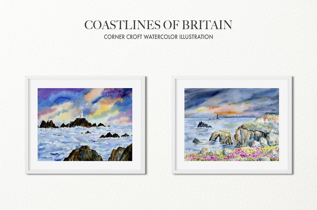 watercolour painting sunset beach, the British Isles, instant download 