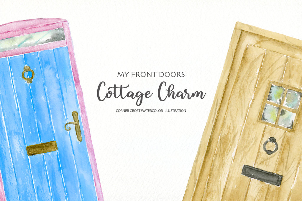 watercolor front door illustration, cottage front doors, making personalised print