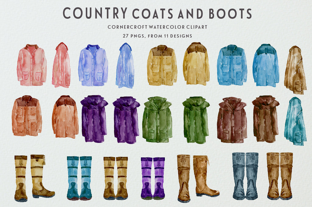 country coat outfit illustration, country coats illustration, watercolor clipart
