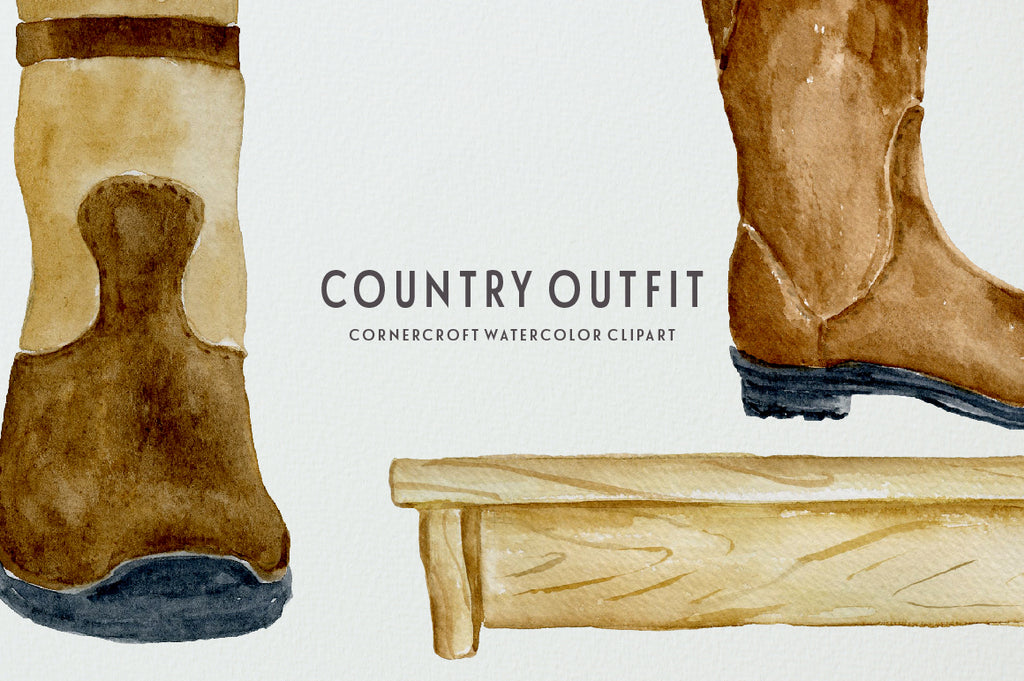 watercolor stable boots clipart, country coat on hooks, watercolor illustration 