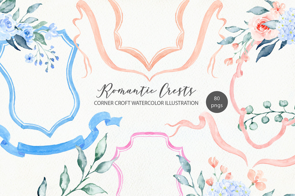 watercolor romantic crest collection for making personalised crest design