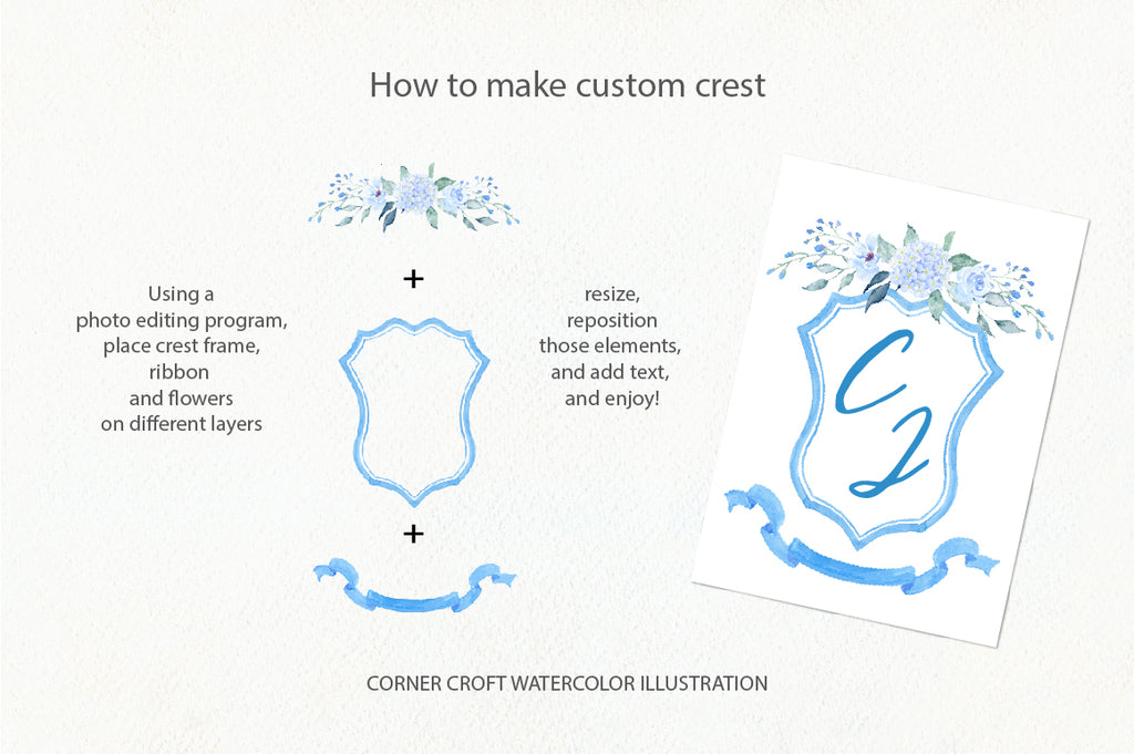 easy crest design kit, watercolor romantic crest collection