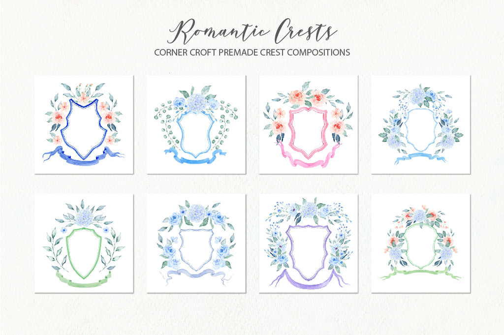 watercolor pre made ready to use wedding crest, wedding crest 