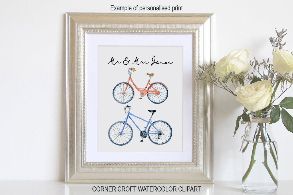 watercolor bike illustration, sport illustration for personalised print