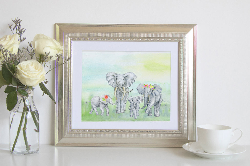 watercolour elephant print, instant download 