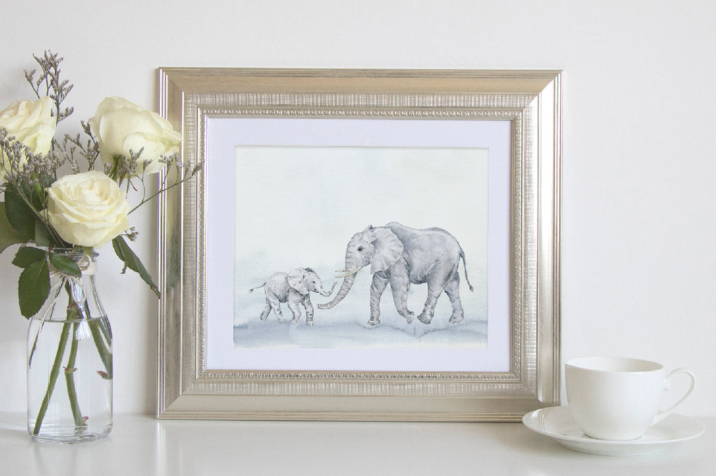watercolor elephant print, animal print, wildlife print, 