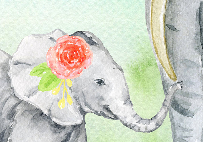 watercolor elephant family printable, elephant illustration 