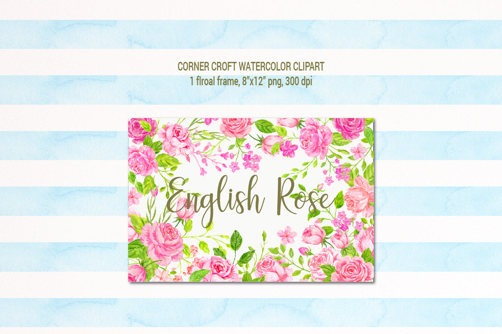 Watercolor clipart English Rose, rose frame, pink rose illustration, instant download