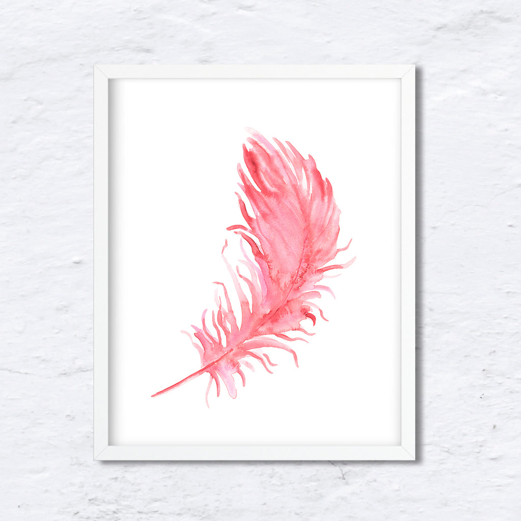 watercolor pink feather, falling feather, feather illustration, instant download 