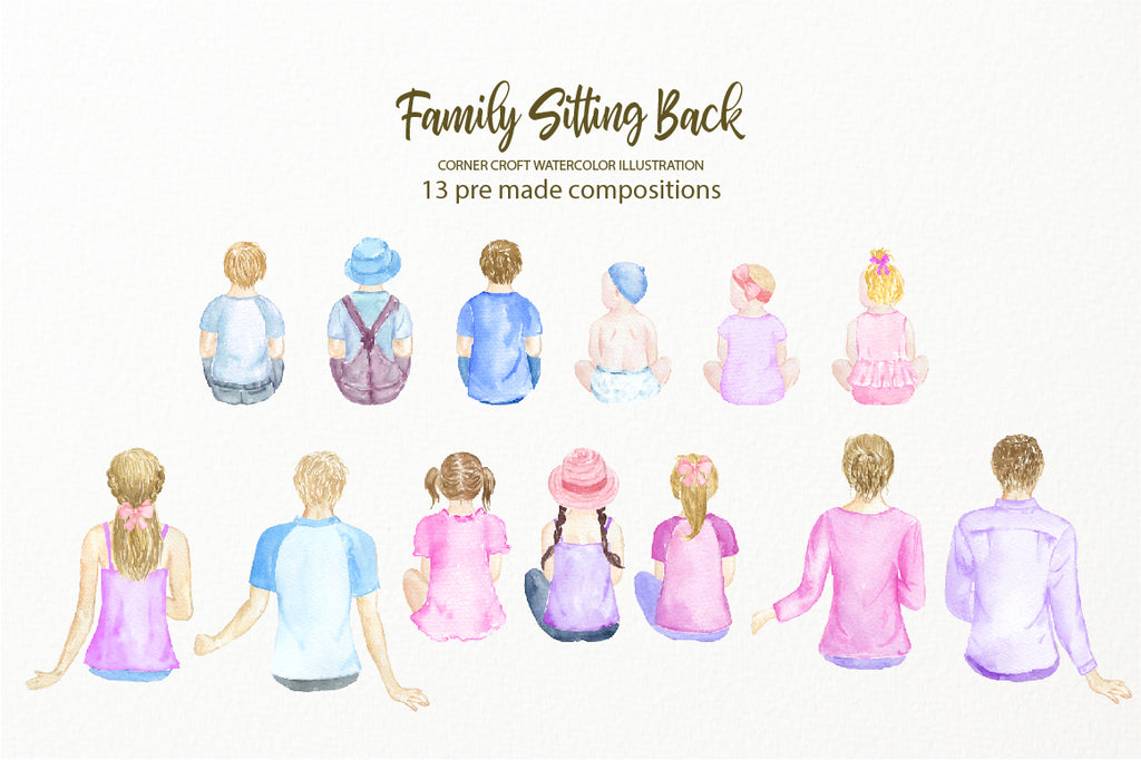 watercolor family portrait, change outfit, making family print