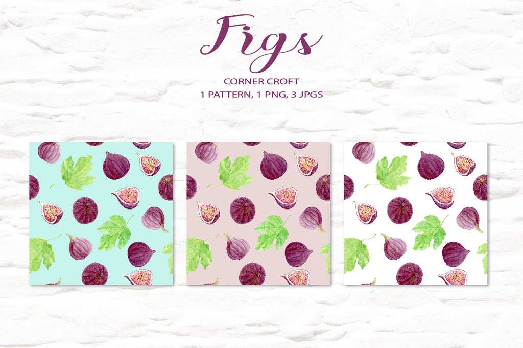 watercolor fig pattern, fig seamless pattern, digital download