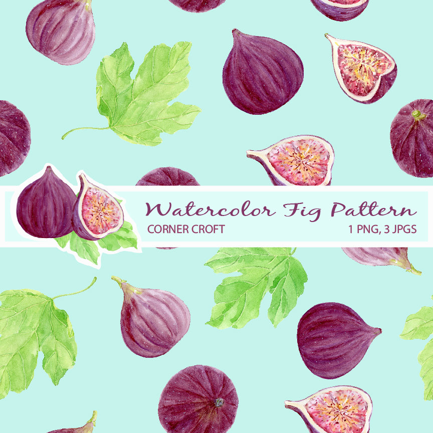 Watercolor fig pattern for digital download 