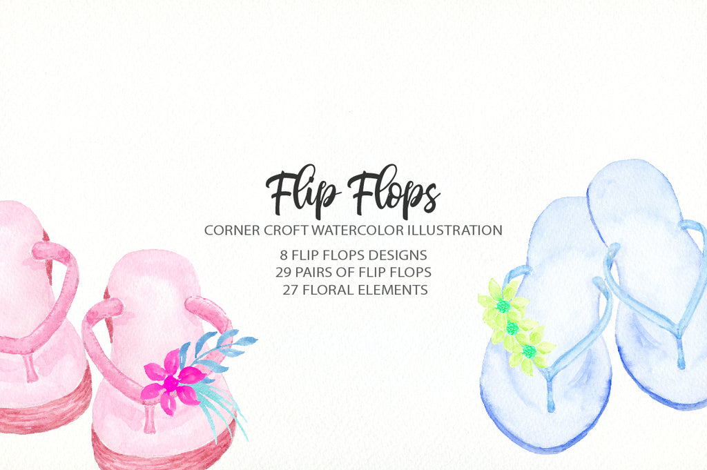 watercolor flip flops clipart for making personalised prints