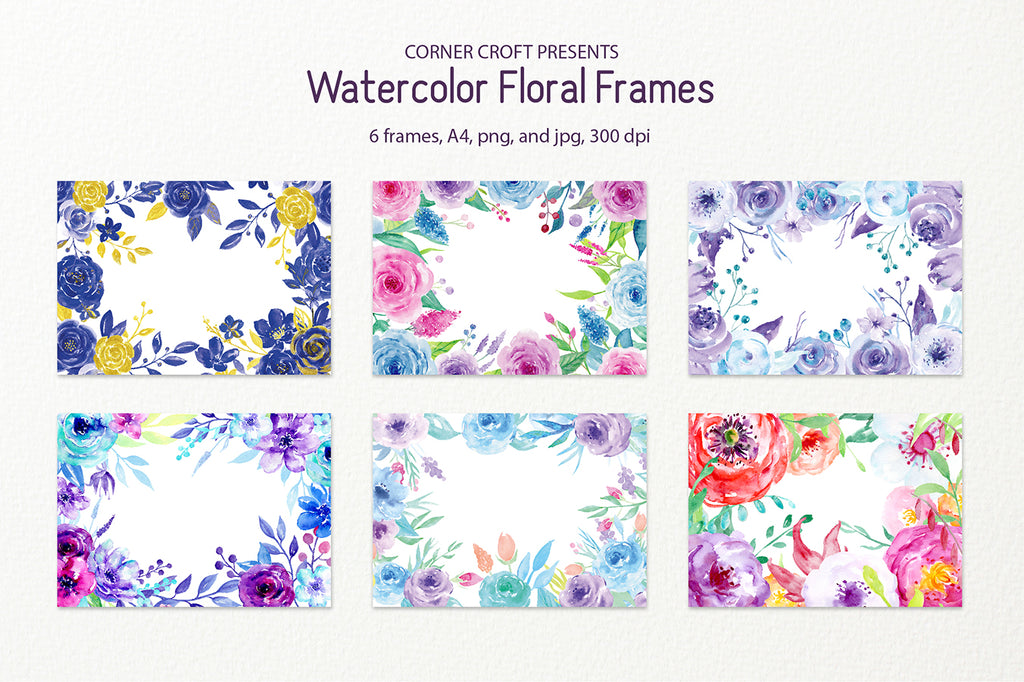 watercolor floral frames, a4, for instant download 