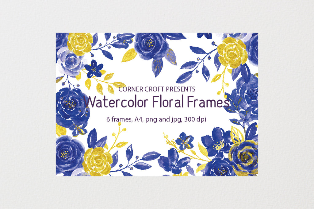 Watercolor floral frames 8" x 11.5" digital instant download