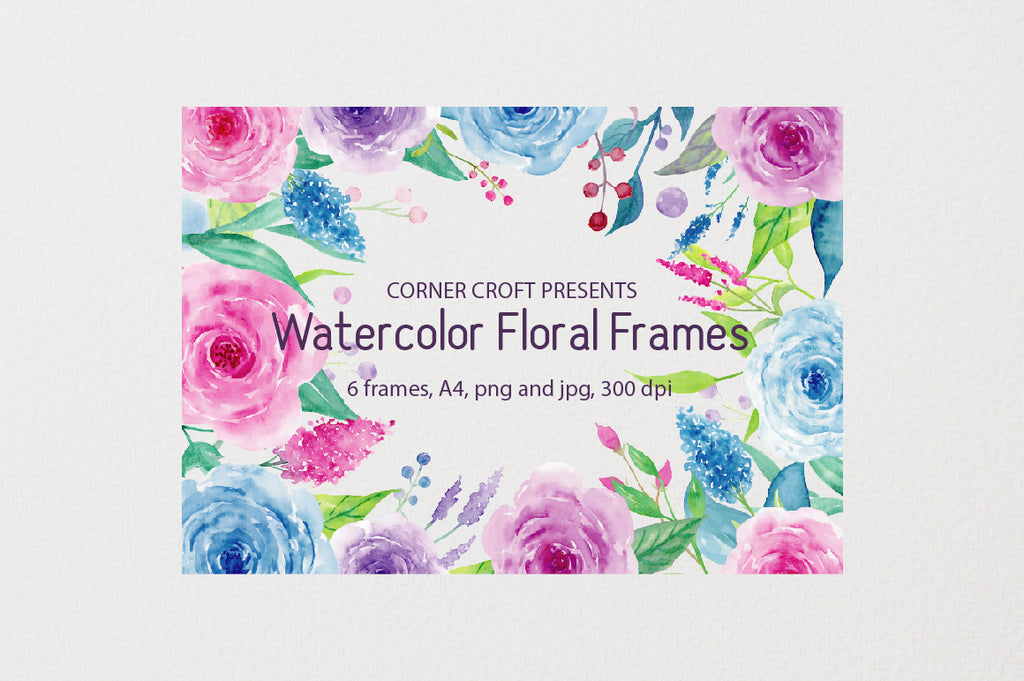 watercolor purple floral frame for digital prints