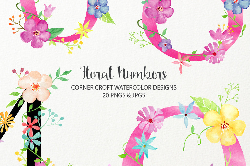 watercolor floral number, table number, instant download 