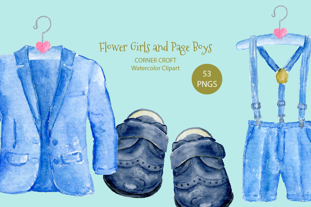 watercolor page boy outfit, children shit, white shoes, black shoes, instant download 