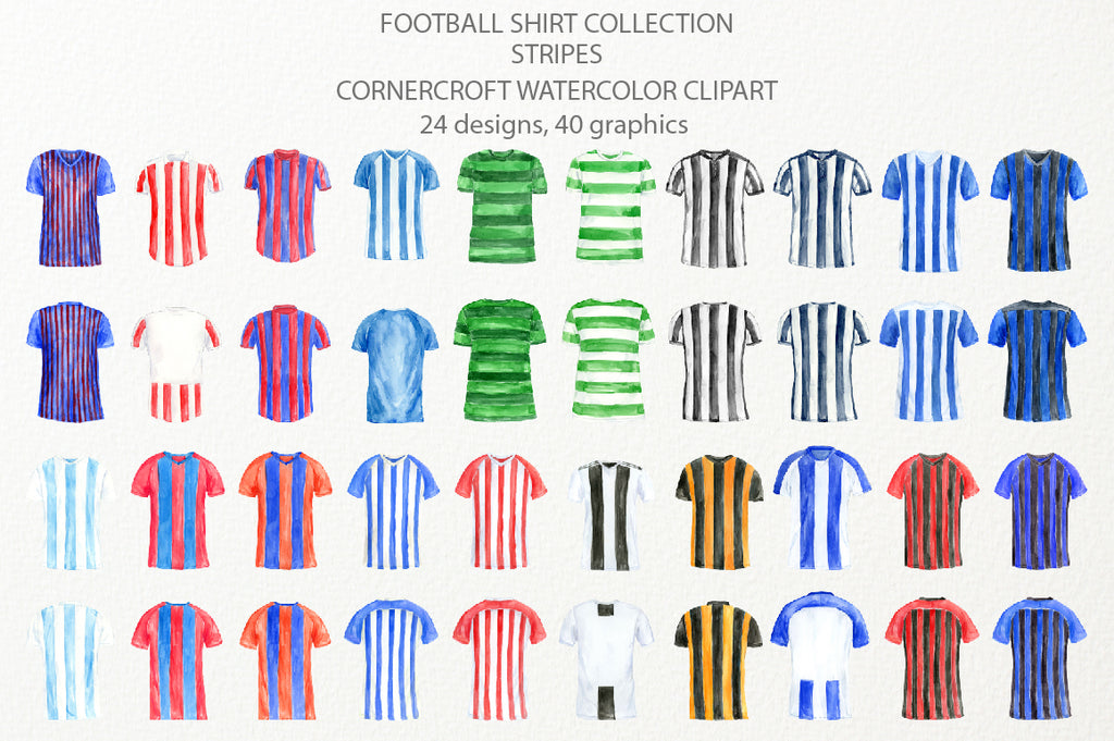 watercolor football shirts in stripes, striped football shirt, my league team, sport shirt illustration 