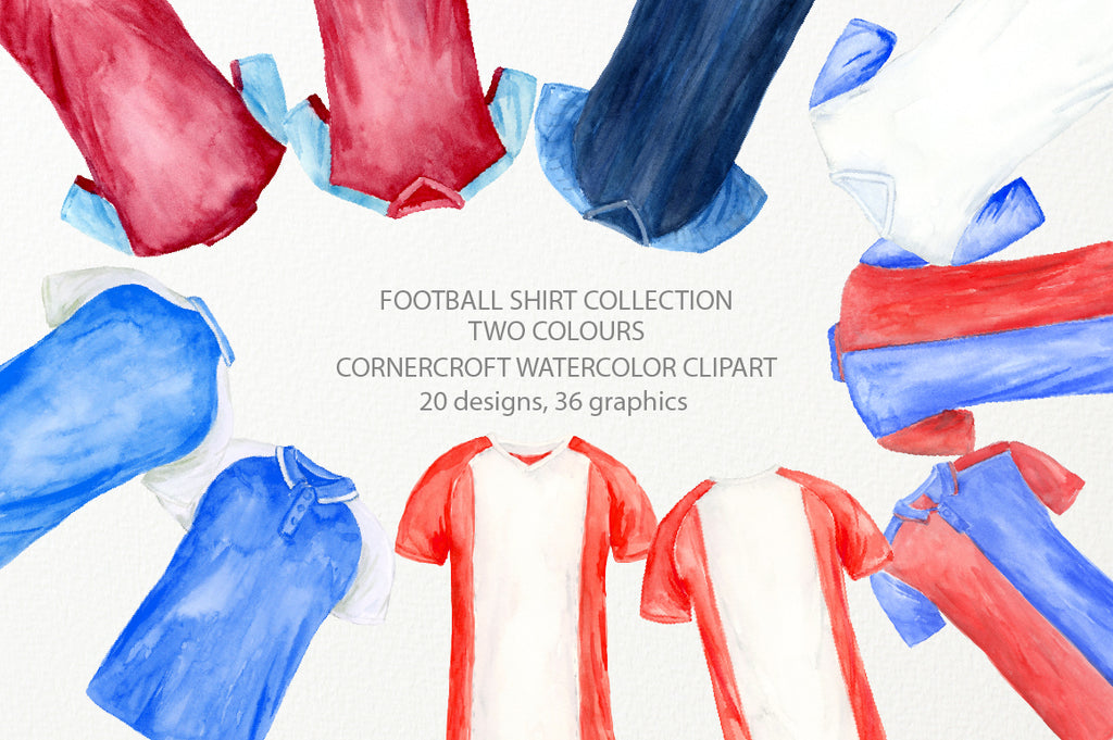 watercolor football shirts in 2 colors, football team shirts, t-shirt illustration 