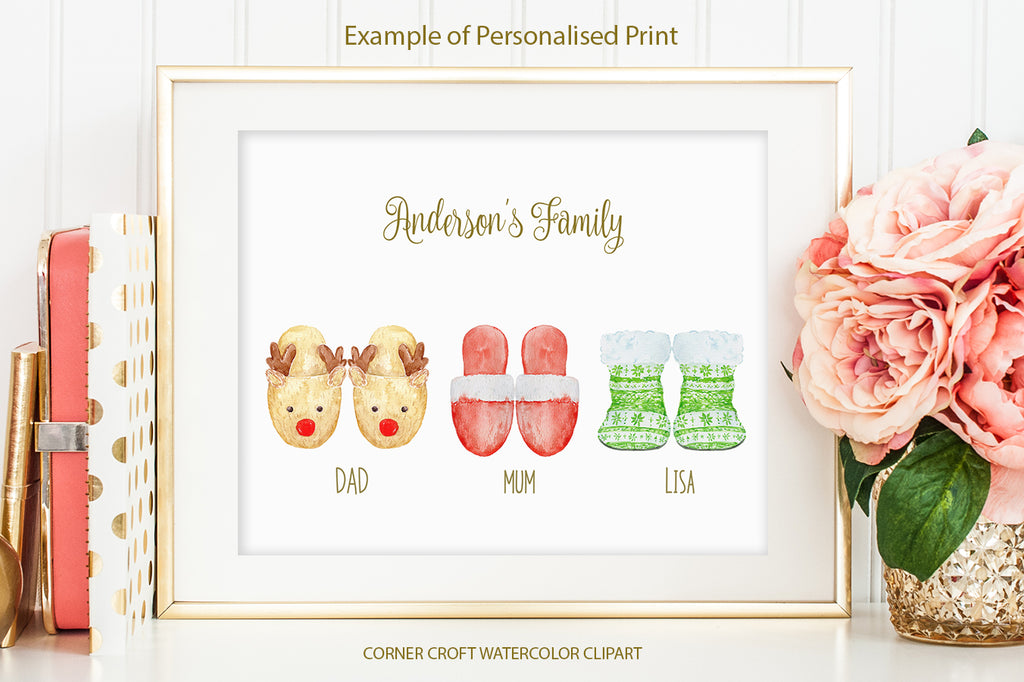 watercolor red slippers, green slippers for making personalised print