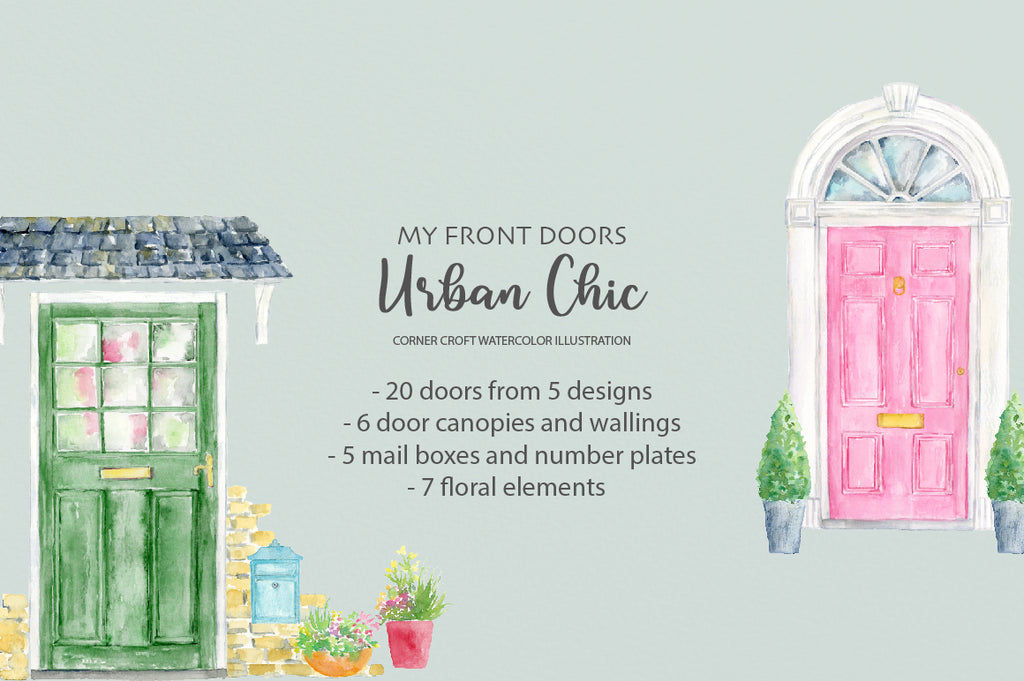 watercolor clipart front door urban chic for personalised print