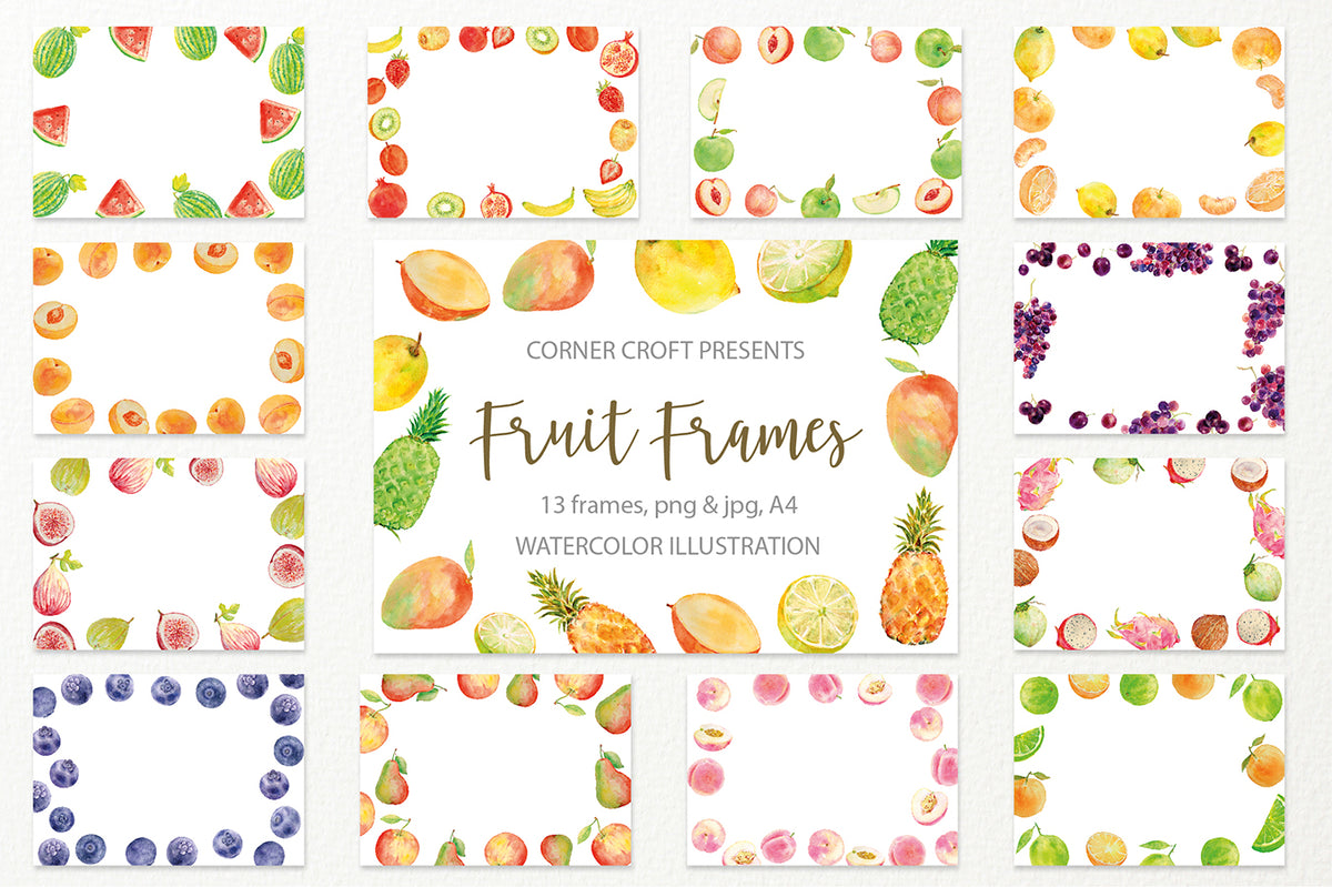 Watercolor fruit frame for instant download – Corner Croft