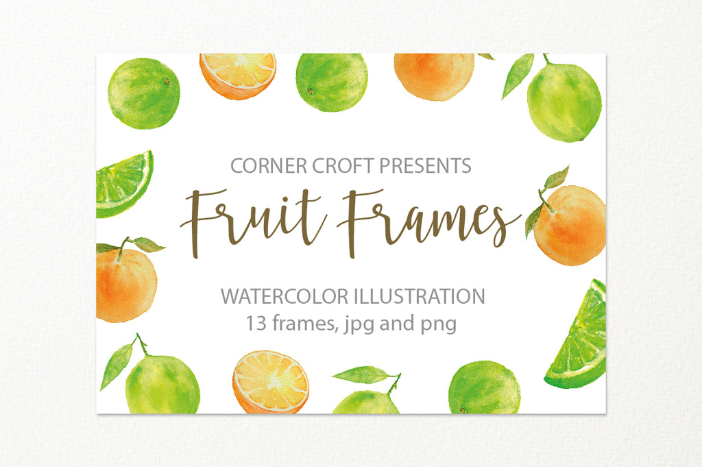 watercolor fruit frame, fruit composition, watercolor illustration, instant download 