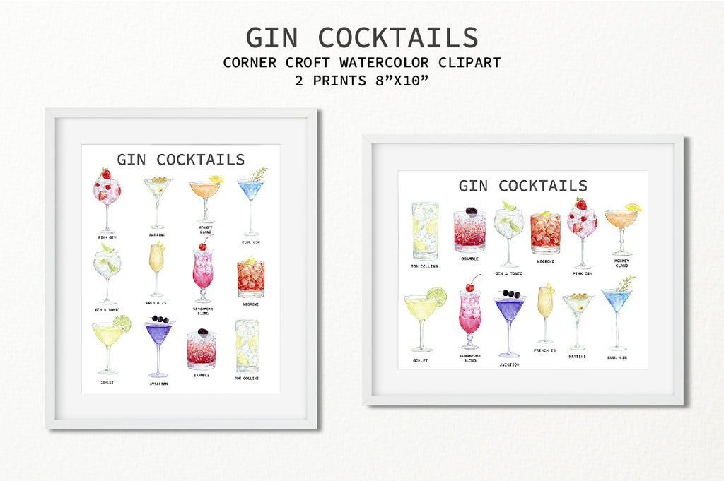 watercolor drink print, gin cocktail drink print