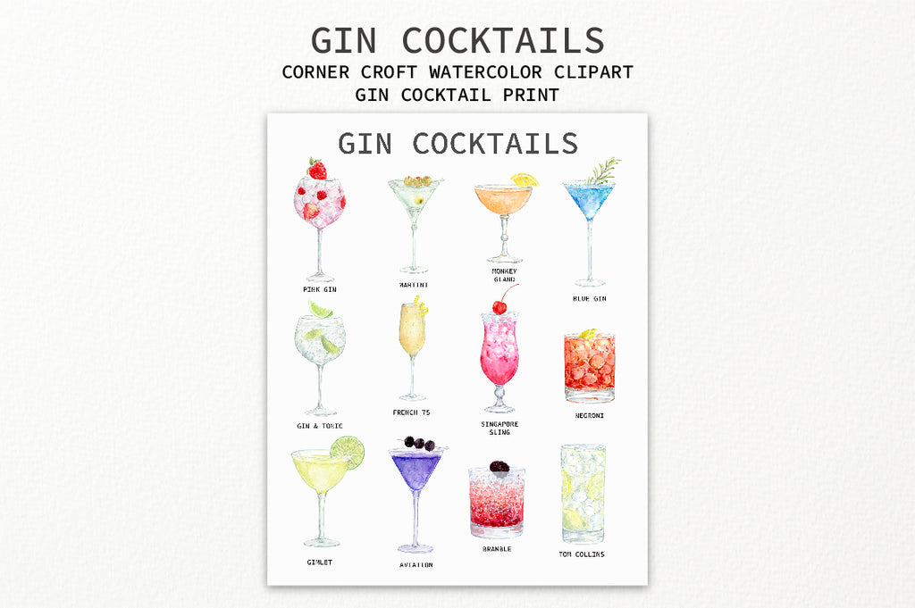 watercolor gin cocktail print, personalised print creator