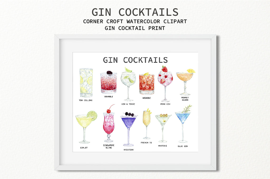 watercolor cocktail drink clipart, instant download 
