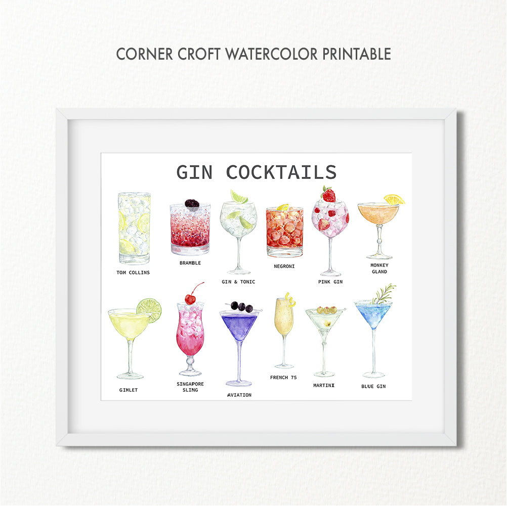 watercolor drink printable, watercolor cocktail illustration