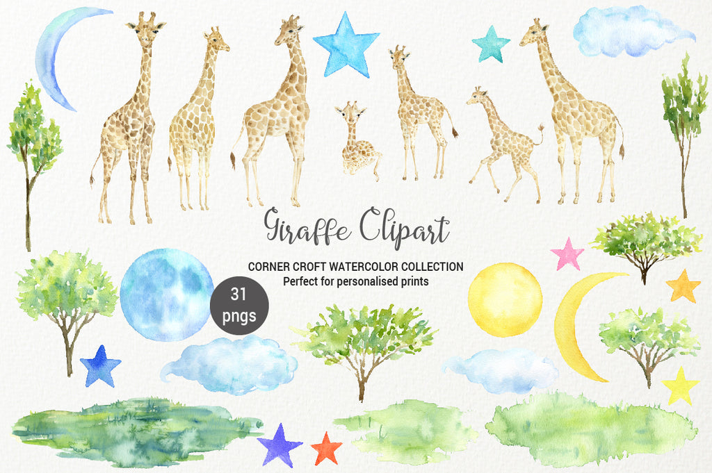 nature clipart, animal clipart, watercolor wildlife clipart, personalised print