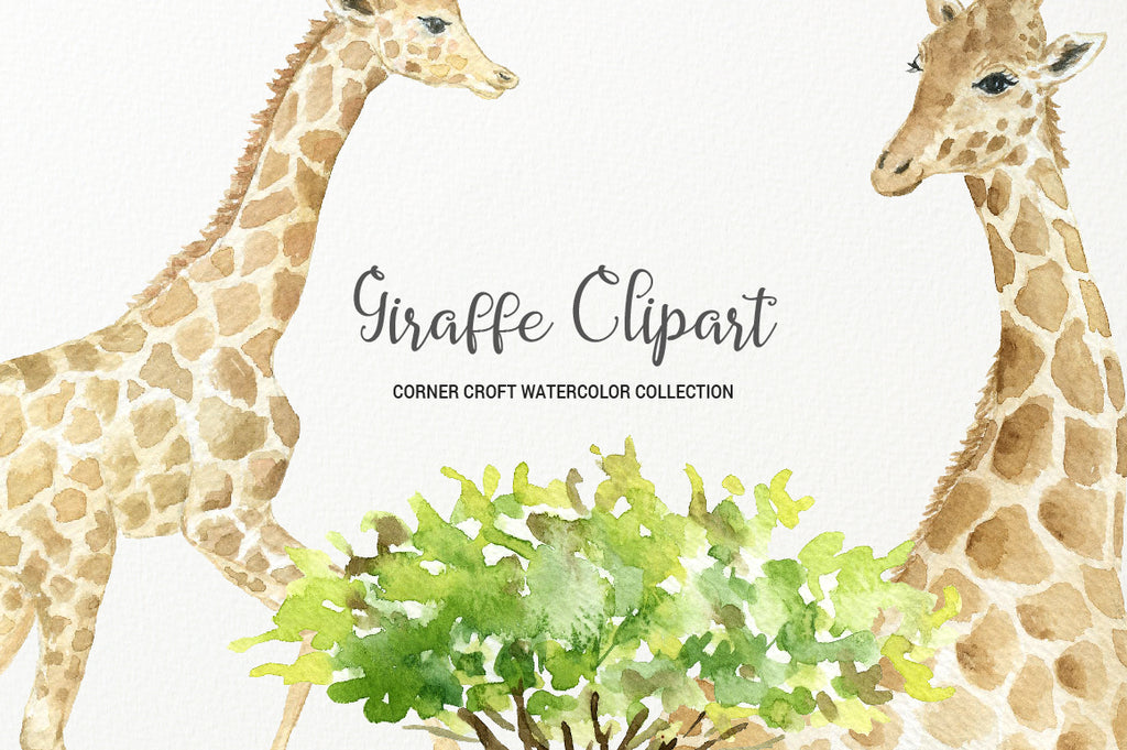 watercolor giraffe clipart, giraffe family, instant download, 