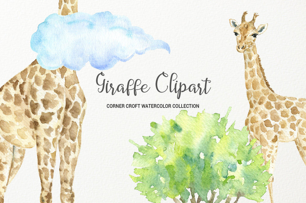 giraffe clipart, watercolour giraffe family, instant download 