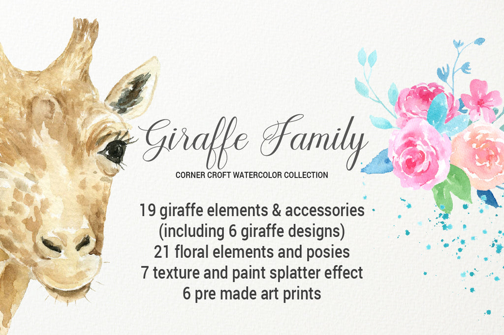 watercolour wildlife giraffe portrait, funny giraffe, giraffe with glasses