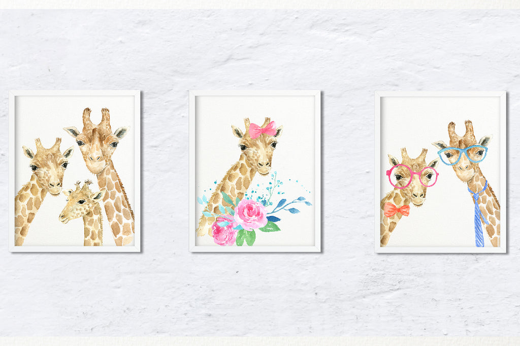 watercolor giraffe print, personalised print, my family print creator 
